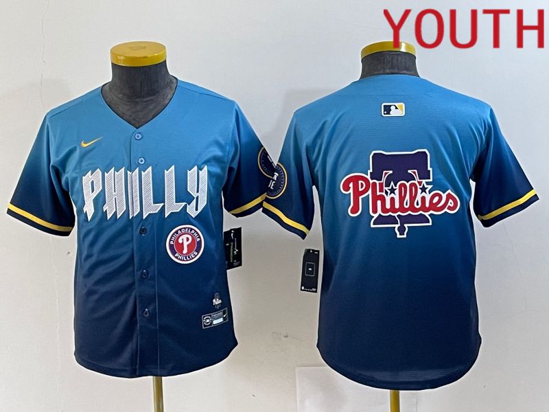Youth Philadelphia Phillies Blank Blue City Edition Nike 2024 MLB Jersey style 4->youth mlb jersey->Youth Jersey